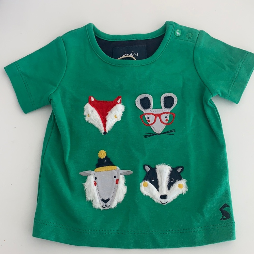 Joules Green Embroidered Animal Tee